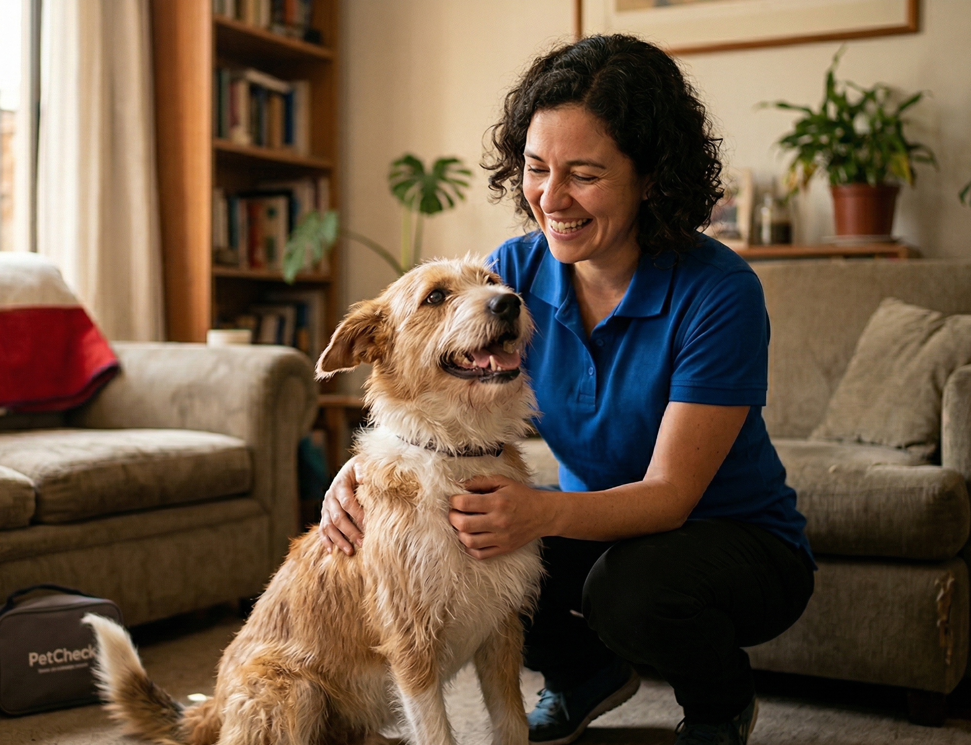 Veterinaria PetCheck con mascota en casa